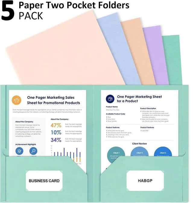 Alt view image 4 of 6 - HABGP Paper Folders with Pockets, 5 Color Heavy Duty Two Pocket Folder | with Business Card Holder, for Office, High School, Business Resume