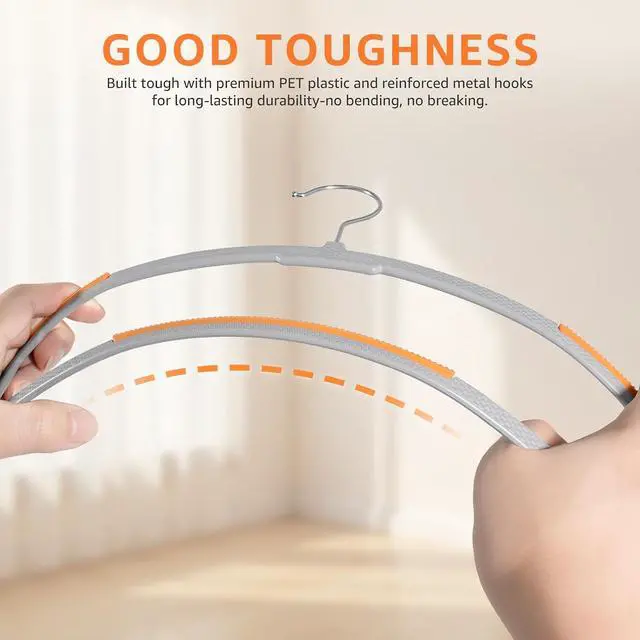 Alt view image 7 of 7 - Yolife Plastic Clothes Hangers 10 Pack with Non-Slip Pads, 17.5" L × 8.3" H Heavy Duty Hanger with 360° Swivel Metal Hook, Slim Space Saving Hangers for Closet Organizer, Gray & Orange