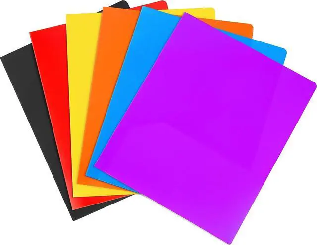 Main image of 6 Pcs Colored File Folders with Pockets, Plastic Pocket Folders Letter Size | Business Card Holder, for Documents, Filing Folders for School, Cabinet, Office, Paper, Business