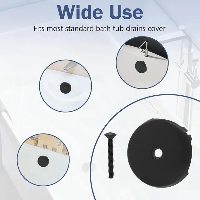 Alt view image 3 of 7 - Bathtub Overflow Drain Cover 3-1/8" Bath Tub Overflow Plate with Screw | Black Tub Cover Fits Most Bathtub Face Plate - 2 Pack