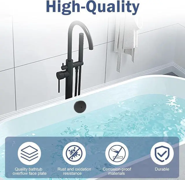 Alt view image 4 of 7 - Bathtub Overflow Drain Cover 3-1/8" Bath Tub Overflow Plate with Screw | Black Tub Cover Fits Most Bathtub Face Plate - 2 Pack