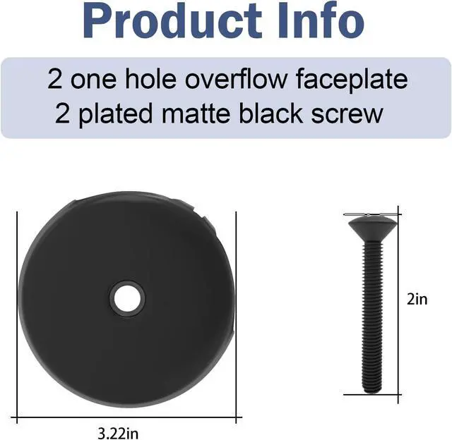 Alt view image 5 of 7 - Bathtub Overflow Drain Cover 3-1/8" Bath Tub Overflow Plate with Screw | Black Tub Cover Fits Most Bathtub Face Plate - 2 Pack