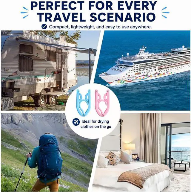 Alt view image 6 of 7 - 10 Pcs Travel Hangers Cruise Ship Essentials Accessories Portable Folding Clothes Hanger Foldable Drying Rack