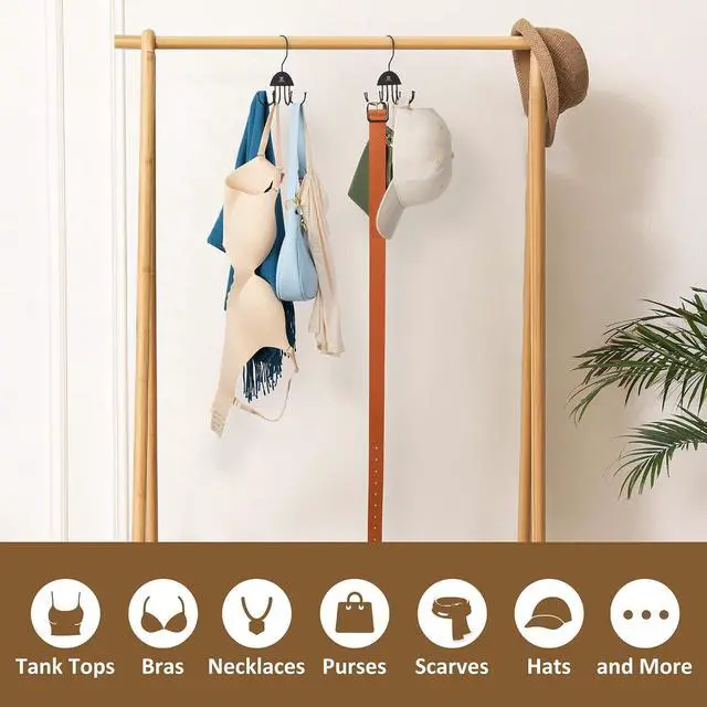 Alt view image 5 of 6 - ZEDODIER 2 Pack Tank Top Hanger, Bra Organizer for Closet, Holds 48 Bras | Wooden Sports Bra Holder with 16 Adjustable Hooks, 360° Rotating, Space-Saving Closet Storage for Apartments and Dorms