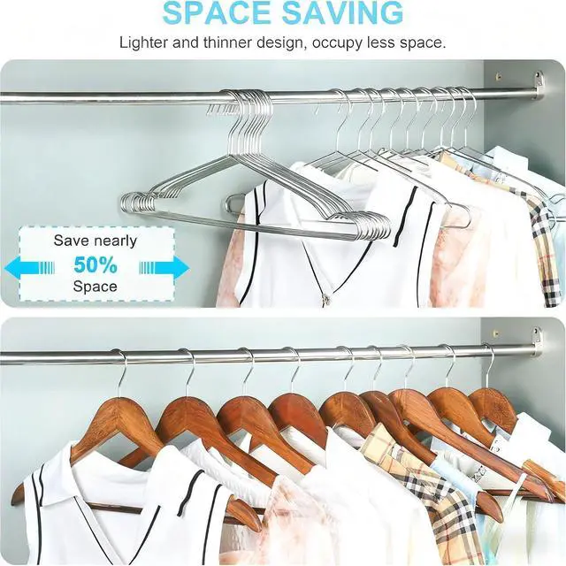 Alt view image 3 of 7 - Seropy Coat Hangers Clothes 10 Pack Wire Hangers Heavy Duty Stainless Steel Hangers with Non Slip Grooves, 16.5 Inch Ultra Thin Metal Hangers Space Saving Clothing Hanger