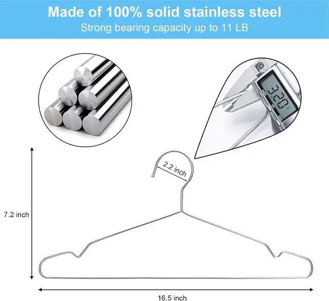 Alt view image 4 of 7 - Seropy Coat Hangers Clothes 10 Pack Wire Hangers Heavy Duty Stainless Steel Hangers with Non Slip Grooves, 16.5 Inch Ultra Thin Metal Hangers Space Saving Clothing Hanger
