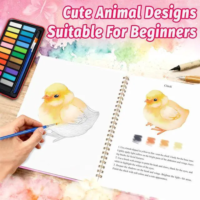 Alt view image 3 of 7 - Watercolor Workbook - Coloring Book Beginner Friendly Painting Kit, Watercolor Workbooks for Adults with 24 Colors Paint, Exploration Gift for Adults Teens (Animals)