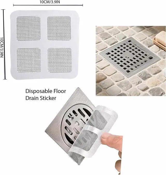 Alt view image 2 of 5 - 100 PCS Disposable Shower Drain Hair Catcher Disposable Mesh Adhesive Drain Covers Sticker Drain Stickers to Catch Hair for Bath & Tub Sink Shower Drain Mesh Cover for Human & Pet Hair