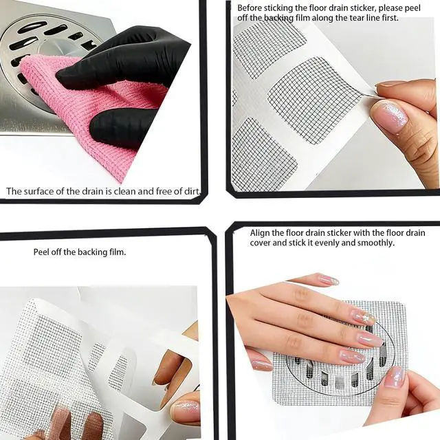 Alt view image 4 of 5 - 100 PCS Disposable Shower Drain Hair Catcher Disposable Mesh Adhesive Drain Covers Sticker Drain Stickers to Catch Hair for Bath & Tub Sink Shower Drain Mesh Cover for Human & Pet Hair