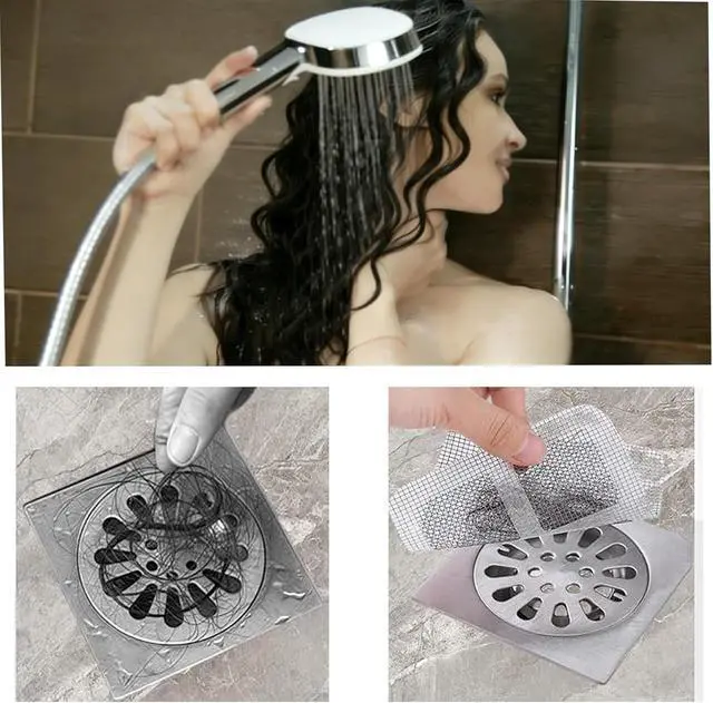 Alt view image 5 of 5 - 100 PCS Disposable Shower Drain Hair Catcher Disposable Mesh Adhesive Drain Covers Sticker Drain Stickers to Catch Hair for Bath & Tub Sink Shower Drain Mesh Cover for Human & Pet Hair