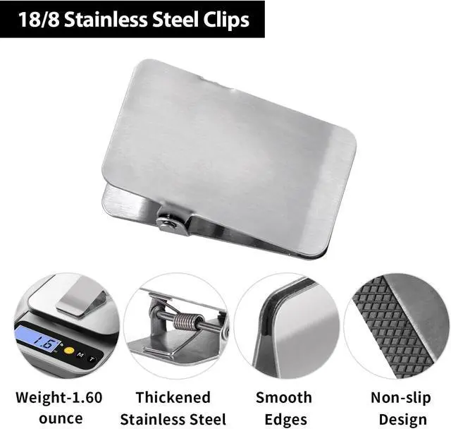 Alt view image 2 of 7 - BURLIHOME Stainless Steel Chip Clips,2.48" Heavy Duty Clip,5 Pcs + 1 Pcs | Smooth Surface for Marker Labels, Upright Display, Office/Kitchen/School Organization, Strong Grip for Paper/Food Bag/Photos