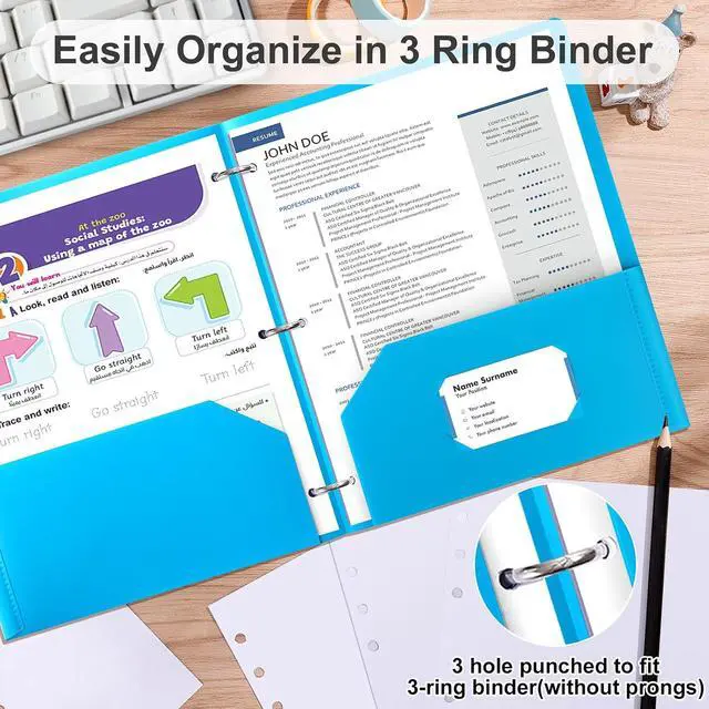 Alt view image 3 of 7 - Timart 2-Pocket Folders, Plastic Folders with Pockets 3 Hole Punched-6 Pack | Heavy Duty Plastic, for 3 Ring Binder, Fit Letter Size, Folders for School Office