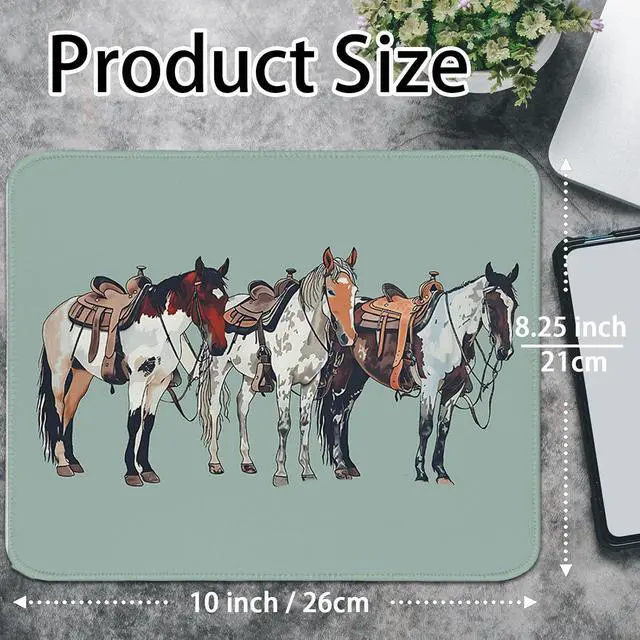 Alt view image 3 of 6 - Green Western Mouse Pad Horse Small Mouse Pads, 10x8 | Vintage Western Desk Office Decor, Horses Gifts, Framhouse Decoration, Horse Travel Mouse Pad,Western Mousepad