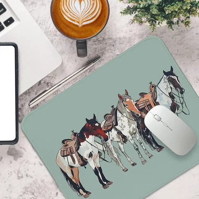 Alt view image 4 of 6 - Green Western Mouse Pad Horse Small Mouse Pads, 10x8 | Vintage Western Desk Office Decor, Horses Gifts, Framhouse Decoration, Horse Travel Mouse Pad,Western Mousepad