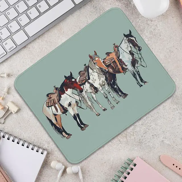 Alt view image 5 of 6 - Green Western Mouse Pad Horse Small Mouse Pads, 10x8 | Vintage Western Desk Office Decor, Horses Gifts, Framhouse Decoration, Horse Travel Mouse Pad,Western Mousepad