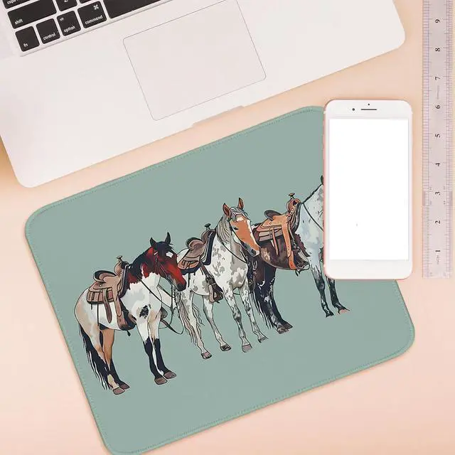 Alt view image 2 of 6 - Green Western Mouse Pad Horse Small Mouse Pads, 10x8 | Vintage Western Desk Office Decor, Horses Gifts, Framhouse Decoration, Horse Travel Mouse Pad,Western Mousepad