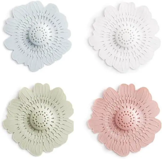 Main image of 4 PCS Flower Shape Hair Catcher Silicone Hair Stopper Shower Drain Covers with Suction Cup Mesh for Bathroom Bath Tub Bathtub Kitchen Sink Laundry Kitchen Drains