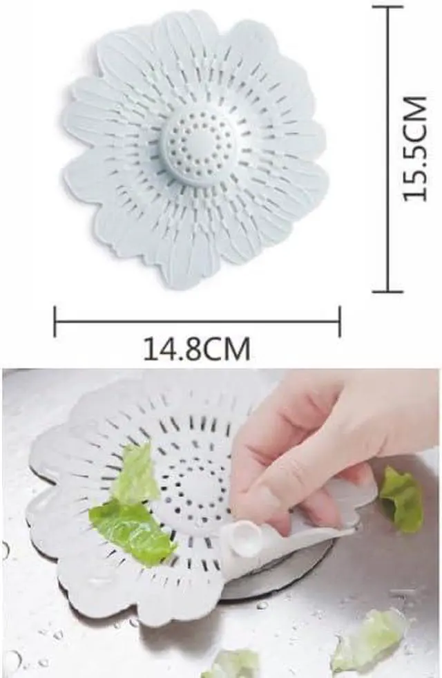 Alt view image 2 of 6 - 4 PCS Flower Shape Hair Catcher Silicone Hair Stopper Shower Drain Covers with Suction Cup Mesh for Bathroom Bath Tub Bathtub Kitchen Sink Laundry Kitchen Drains