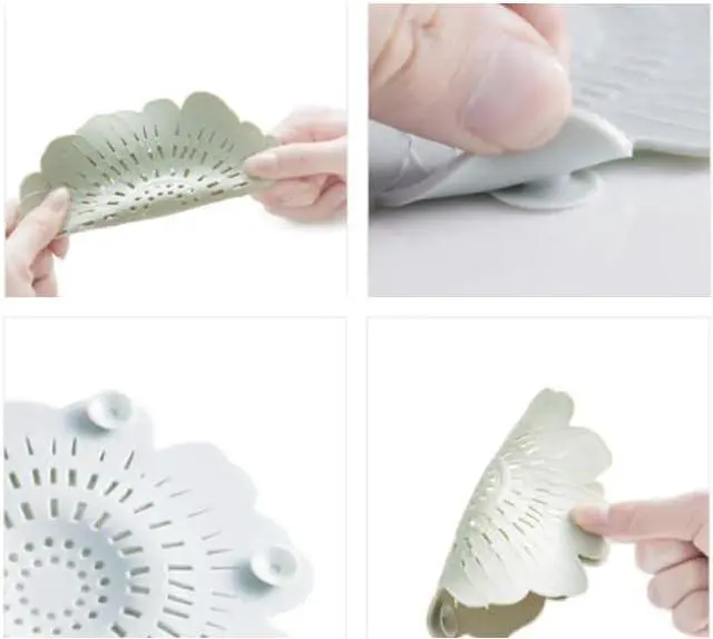 Alt view image 3 of 6 - 4 PCS Flower Shape Hair Catcher Silicone Hair Stopper Shower Drain Covers with Suction Cup Mesh for Bathroom Bath Tub Bathtub Kitchen Sink Laundry Kitchen Drains
