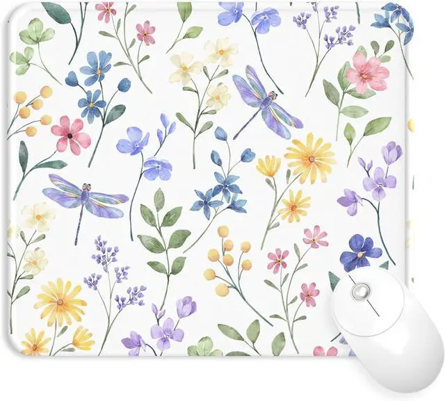Main image of eulps Mouse Pad with Stitched Edge, Multiple Patterns Computer Mouse Pads with Non-Slip Rubber Base, Washable Cloth Mousepad, for Gaming, Laptop, PC (Dragonfly Meadow)