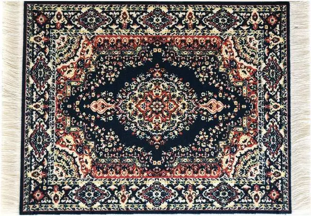 Main image of Oriental Rug Mouse Pad Mini Carpet Style Mousepad with Fringe, Non-Slip Rubber Base, Aesthetic Desk Accessory for Office & Home, Blue | Inusitus