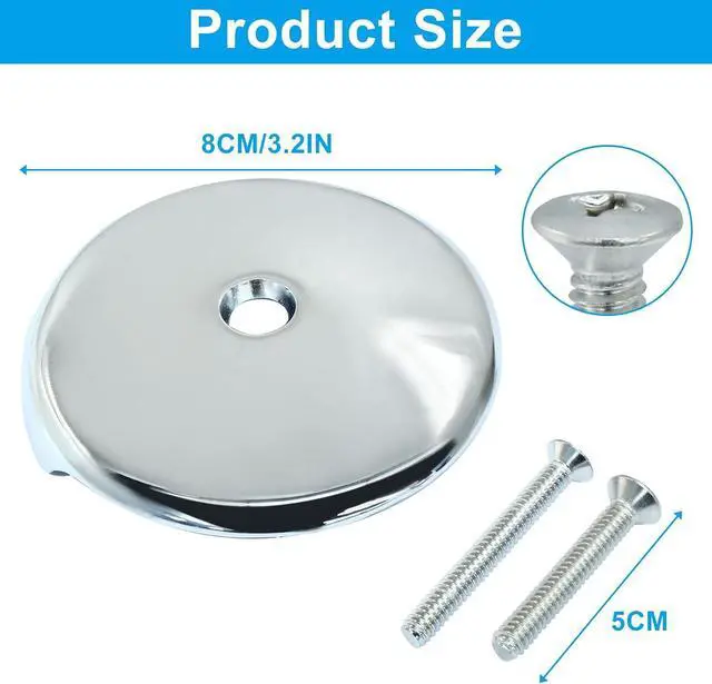 Alt view image 3 of 5 - Chrome Single Hole Bathtub Drain Overflow Face Plate, 1 Pack | Single Hole Overflow Plate, With Screws, Tub Drain Cover, For Bathroom Household
