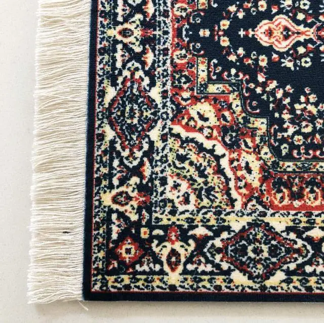 Alt view image 6 of 7 - Oriental Rug Mouse Pad Mini Carpet Style Mousepad with Fringe, Non-Slip Rubber Base, Aesthetic Desk Accessory for Office & Home, Blue | Inusitus
