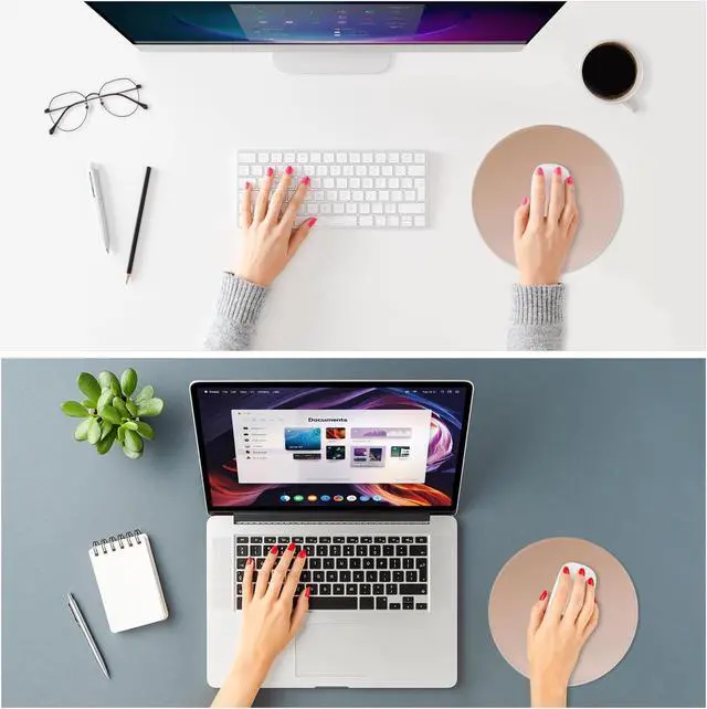 Alt view image 2 of 7 - ITNRSIIET Mouse Pad Non-Slip Rubber Base Smooth Surface Stitched Edges Waterproof Durable Compatible with All Mice for Office & Gaming, Desk Accessory, Diameter 8.7 inch, Camel