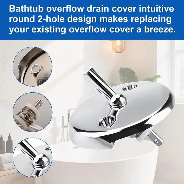 Alt view image 4 of 7 - Compatible with Danco 80991 Bathtub Overflow Plate Trip Lever Chrome 2-Hole | Replacement 2-hole tub overflow cover with trip lever. Durable metal chrome finish. Includes mounting screws.