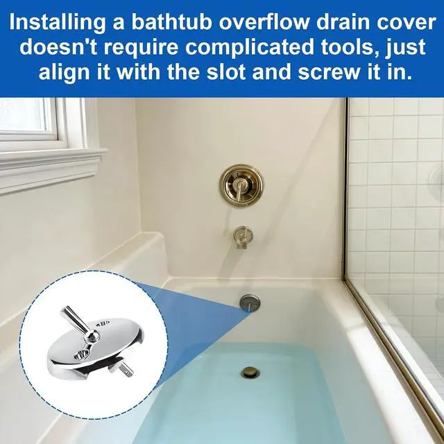Alt view image 7 of 7 - Compatible with Danco 80991 Bathtub Overflow Plate Trip Lever Chrome 2-Hole | Replacement 2-hole tub overflow cover with trip lever. Durable metal chrome finish. Includes mounting screws.