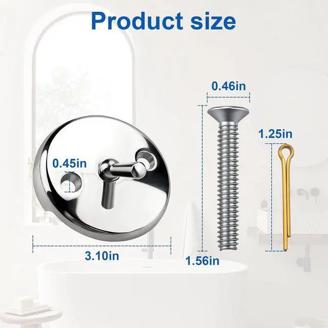 Alt view image 2 of 7 - Compatible with Danco 80991 Bathtub Overflow Plate Trip Lever Chrome 2-Hole | Replacement 2-hole tub overflow cover with trip lever. Durable metal chrome finish. Includes mounting screws.