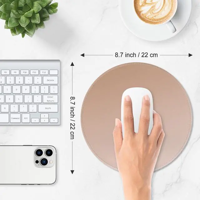 Alt view image 3 of 7 - ITNRSIIET Mouse Pad Non-Slip Rubber Base Smooth Surface Stitched Edges Waterproof Durable Compatible with All Mice for Office & Gaming, Desk Accessory, Diameter 8.7 inch, Camel