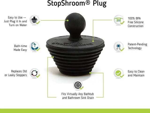 Alt view image 2 of 7 - StopShroom Tub 2 Pack Universal Stopper for Bathtub and Bathroom Sink Drains, Black Plug 2pk, 2 Count