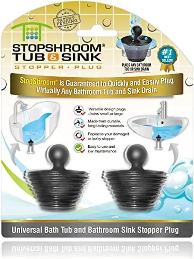 Main image of StopShroom Tub 2 Pack Universal Stopper for Bathtub and Bathroom Sink Drains, Black Plug 2pk, 2 Count