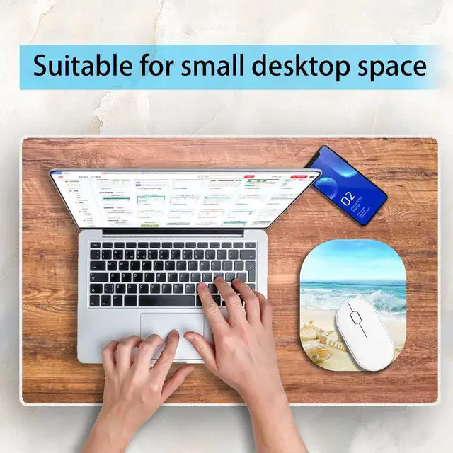 Alt view image 3 of 7 - Small Mouse PadMini Mouse Pad 6 x 7 Inchfor Laptop Keyboard Tray Wireless Mouse Home Office Travelwith Non-Slip Rubber Base, Waterproof Mouse MatBeach Shells