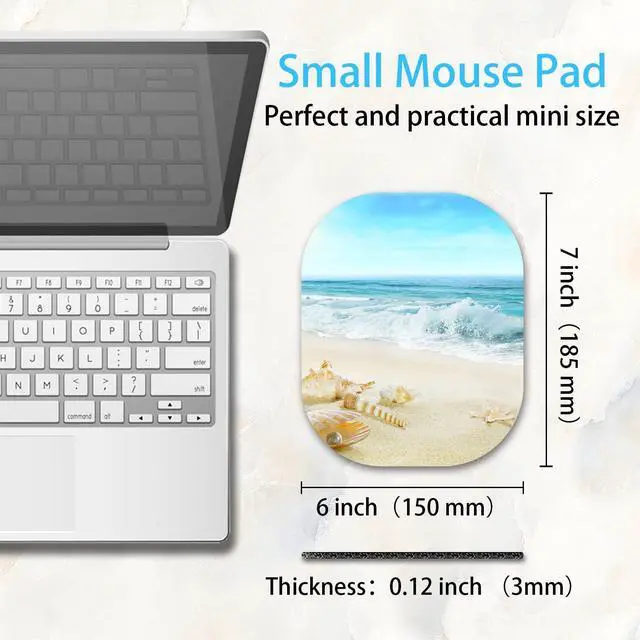 Alt view image 2 of 7 - Small Mouse PadMini Mouse Pad 6 x 7 Inchfor Laptop Keyboard Tray Wireless Mouse Home Office Travelwith Non-Slip Rubber Base, Waterproof Mouse MatBeach Shells