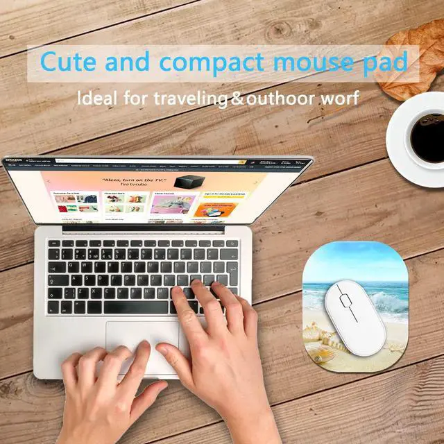 Alt view image 7 of 7 - Small Mouse PadMini Mouse Pad 6 x 7 Inchfor Laptop Keyboard Tray Wireless Mouse Home Office Travelwith Non-Slip Rubber Base, Waterproof Mouse MatBeach Shells