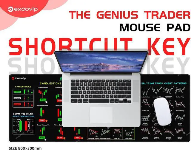 Alt view image 2 of 7 - excovip Mouse Pad for Stock Market with Invest Day Trading Chart Patterns,Large Computer Mouse Mat with Stitched Edges 31.4x11.7 inch 0320