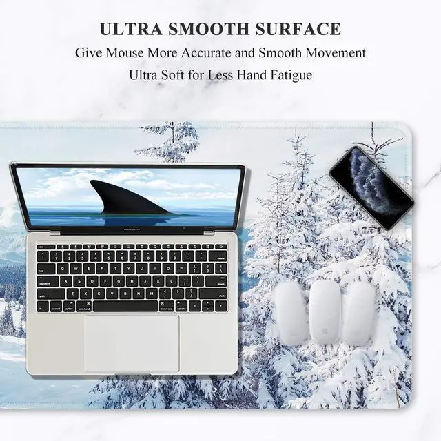 Alt view image 3 of 7 - Auhoahsil Large Gaming Mouse Pad, Ice and Snow Theme XXL 35.4 x 15.7 in Desk Pad Stitched Non-Slip Rubber Long Computer Mousepad Thin Extended Full Size Desk Mat for Desktop, Laptop, Wireless Mice