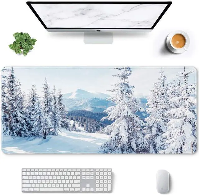 Main image of Auhoahsil Large Gaming Mouse Pad, Ice and Snow Theme XXL 35.4 x 15.7 in Desk Pad Stitched Non-Slip Rubber Long Computer Mousepad Thin Extended Full Size Desk Mat for Desktop, Laptop, Wireless Mice
