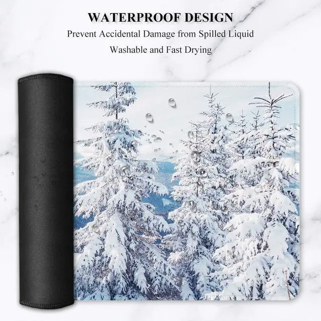 Alt view image 6 of 7 - Auhoahsil Large Gaming Mouse Pad, Ice and Snow Theme XXL 35.4 x 15.7 in Desk Pad Stitched Non-Slip Rubber Long Computer Mousepad Thin Extended Full Size Desk Mat for Desktop, Laptop, Wireless Mice