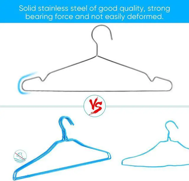 Alt view image 2 of 7 - Fayleeko 10 Pack Wire Coat Hangers - Strong, Heavy Duty Stainless Steel Metal Hangers, 16.5 Inch Ultra Thin, Space Saving
