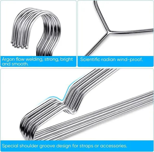 Alt view image 3 of 7 - Fayleeko 10 Pack Wire Coat Hangers - Strong, Heavy Duty Stainless Steel Metal Hangers, 16.5 Inch Ultra Thin, Space Saving