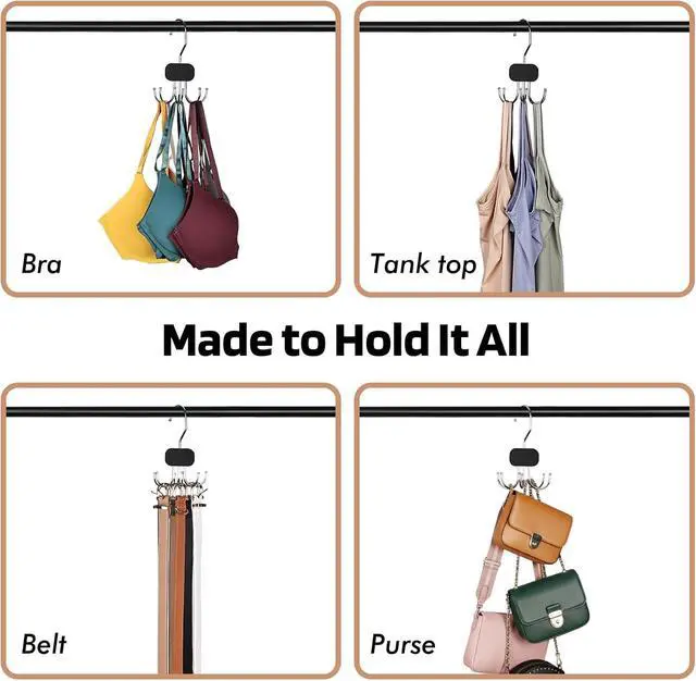 Alt view image 7 of 7 - 3 Pack Tank Top Hangers, Premium Bra Hanger for Closet Organizer | 2026 Upgraded Design, 360° Rotating & Foldable, Space Saving Wooden Hanger for Tank Tops, Bras, Belts and More (Black)