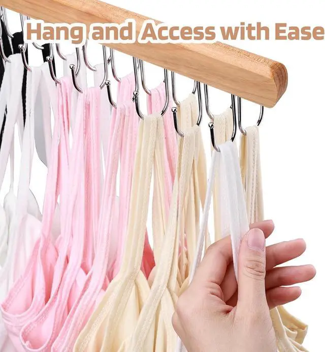 Alt view image 5 of 7 - NECAMOCU 2 Pack Bra Hanger for Closet Organizer, Premium Tank Top Hangers | Wooden Bra Holder with 36 Foldable Hooks, 360° Rotating Design, Space Saving Storage for Tank Tops, Bras, Belts, and More