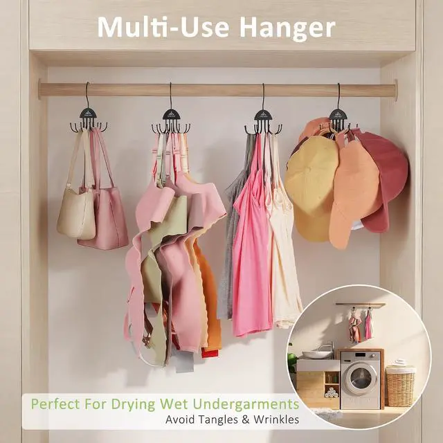 Alt view image 4 of 6 - 2 Pack Tank Top Hanger, Bra Organizer Hanging 360°Rotatable Bra Hangers for Closet Organizer, Space Saving Max 48 Storage Capacity Tank Top Holder for Sports Bras, Black