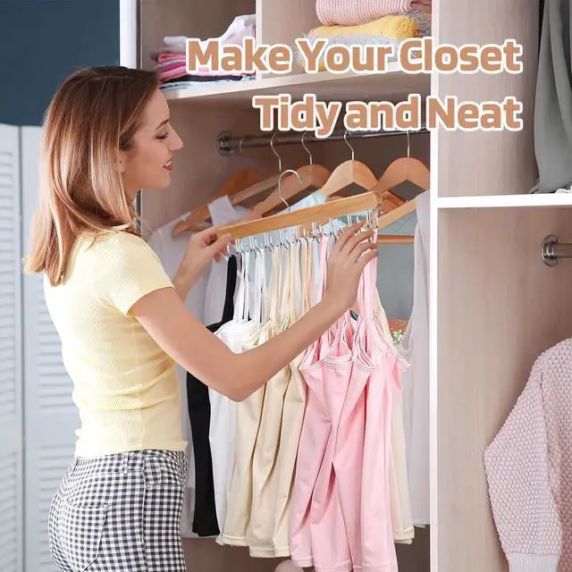 Alt view image 6 of 7 - NECAMOCU 2 Pack Bra Hanger for Closet Organizer, Premium Tank Top Hangers | Wooden Bra Holder with 36 Foldable Hooks, 360° Rotating Design, Space Saving Storage for Tank Tops, Bras, Belts, and More