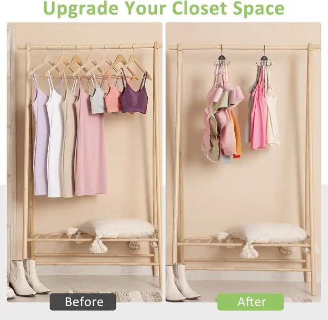 Alt view image 2 of 6 - 2 Pack Tank Top Hanger, Bra Organizer Hanging 360°Rotatable Bra Hangers for Closet Organizer, Space Saving Max 48 Storage Capacity Tank Top Holder for Sports Bras, Black