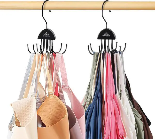 Main image of 2 Pack Tank Top Hanger, Bra Organizer Hanging 360°Rotatable Bra Hangers for Closet Organizer, Space Saving Max 48 Storage Capacity Tank Top Holder for Sports Bras, Black
