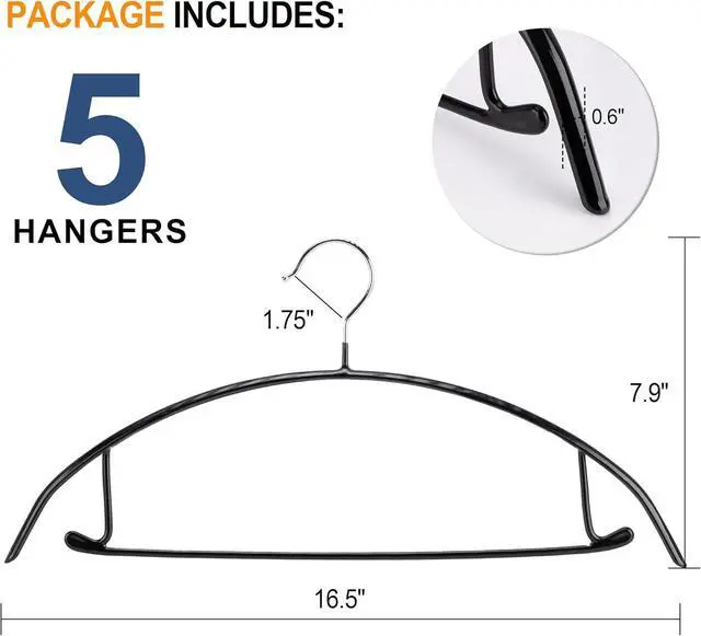 Alt view image 2 of 7 - Sweater Hangers No Shoulder Bump, Non-Slip Rubber & Rust-Free Metal | Heavy Duty and Ergonomic Curved for Closet Clothes like Suits Coats Pants Dresses or Shirts, Set of 5, Black Coated
